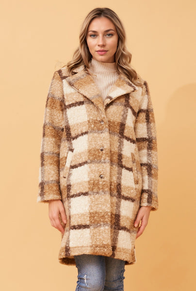 Alaska check teddy fur coat Buy Online Rockmans