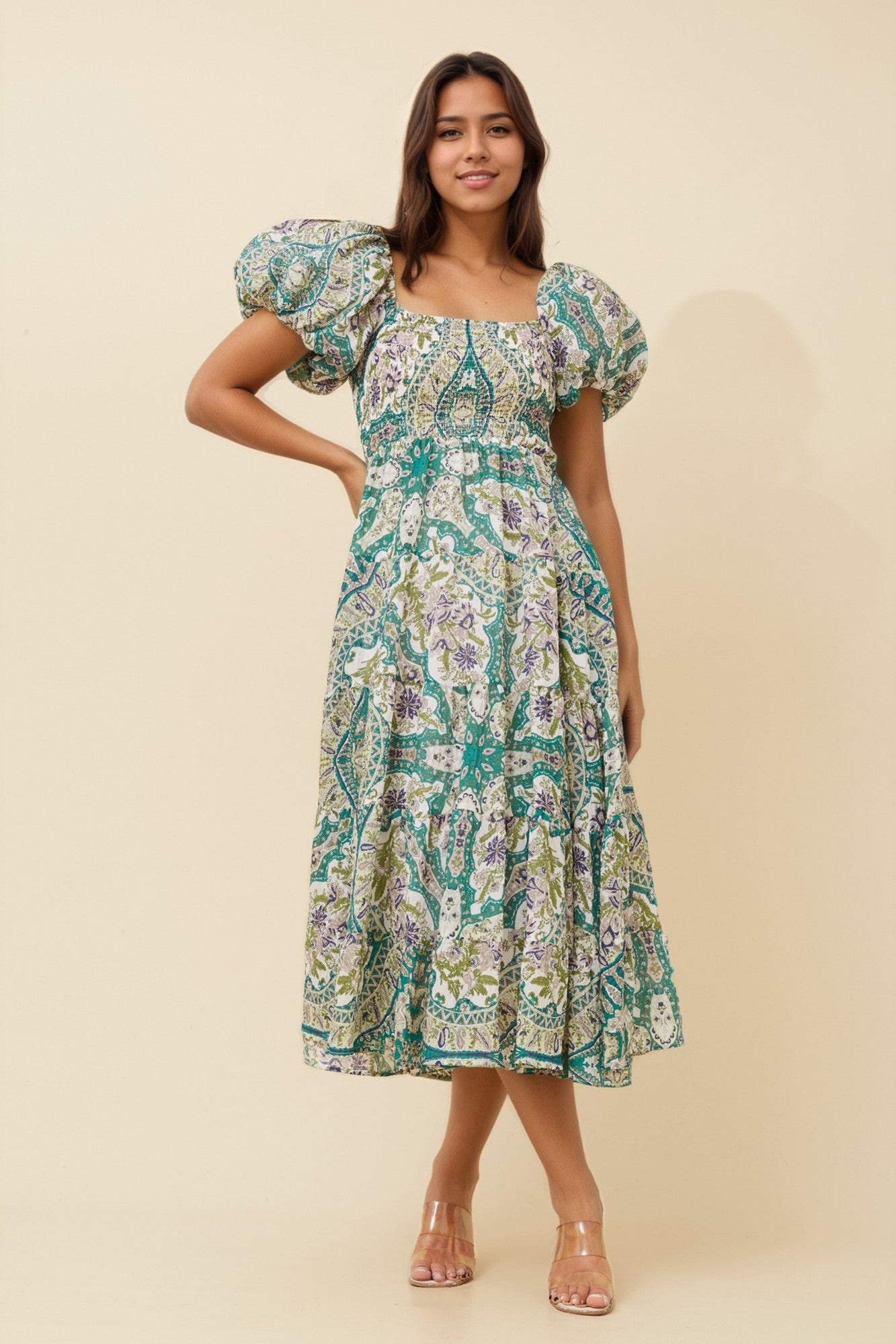 Annette puff sleeve midi dress | Buy Online